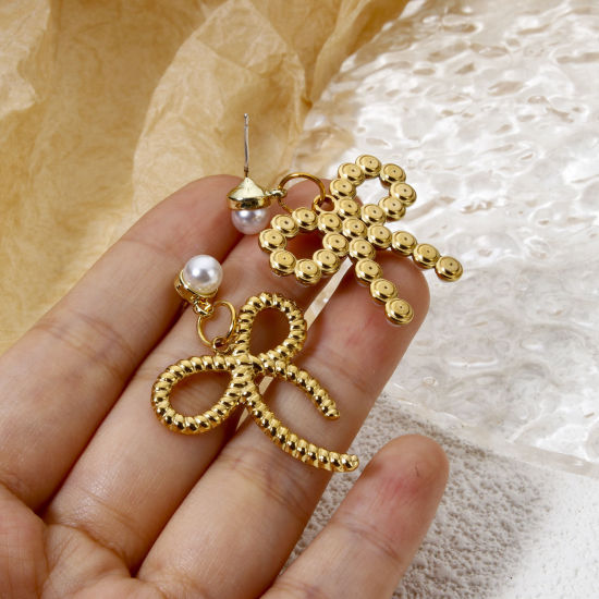 Picture of Eco-friendly Vacuum Plating 304 Stainless Steel Clothes Charms 18K Real Gold Plated Bowknot