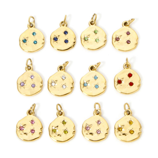 Immagine di 1 Pz Placcatura Sottovuoto Ecologica 304 Acciaio Inossidabile Galassia Ciondoli Irregolare 14K Vero Oro Placcato Stella Multicolore Strass 23mm x 15mm