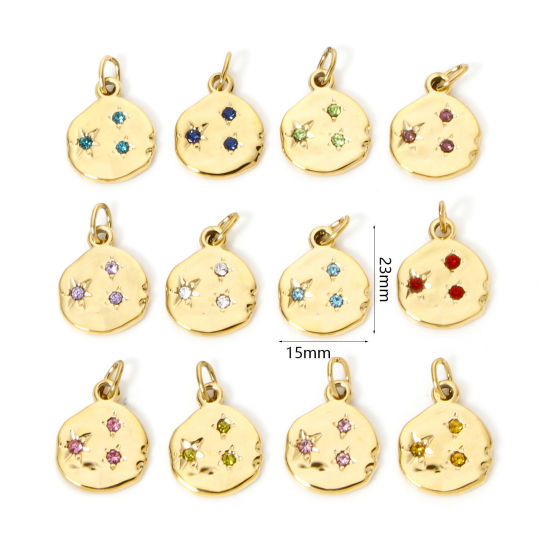 Immagine di 1 Pz Placcatura Sottovuoto Ecologica 304 Acciaio Inossidabile Galassia Ciondoli Irregolare 14K Vero Oro Placcato Stella Multicolore Strass 23mm x 15mm