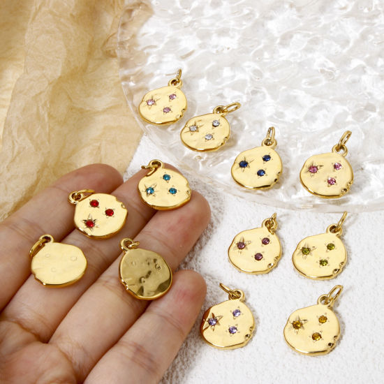 Immagine di 1 Pz Placcatura Sottovuoto Ecologica 304 Acciaio Inossidabile Galassia Ciondoli Irregolare 14K Vero Oro Placcato Stella Multicolore Strass 23mm x 15mm