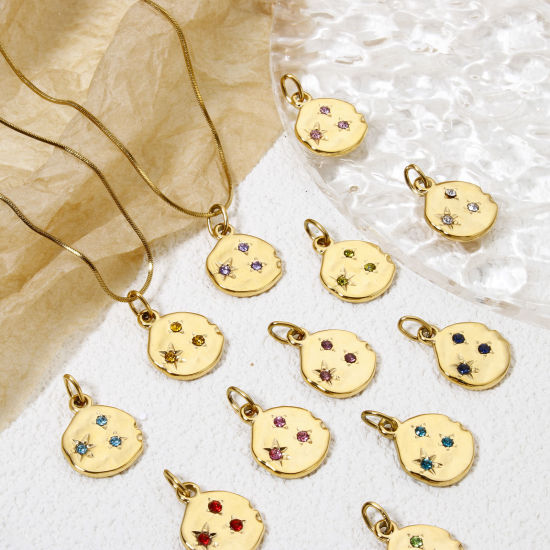 Immagine di 1 Pz Placcatura Sottovuoto Ecologica 304 Acciaio Inossidabile Galassia Ciondoli Irregolare 14K Vero Oro Placcato Stella Multicolore Strass 23mm x 15mm