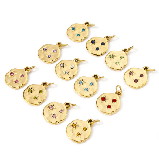 Immagine di 1 Pz Placcatura Sottovuoto Ecologica 304 Acciaio Inossidabile Galassia Ciondoli Irregolare 14K Vero Oro Placcato Stella Multicolore Strass 23mm x 15mm