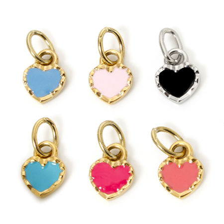 Umweltfreundliche Vakuumbeschichtung 304 Edelstahl Valentinstag Charms Herz Echtgold plattiert Bunt Emaille 15mm x 8mm