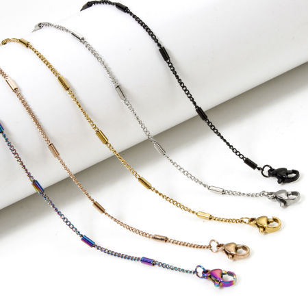 1 Unidad 304 Acero Inoxidable Cadenas Collares Con Broche de Langosta y Extensor Cadena 40cm longitud