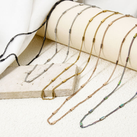 Picture of 304 Stainless Steel Link Chain Necklace For DIY Jewelry Making With Lobster Claw Clasp And Extender Chain 40cm(15.7") long