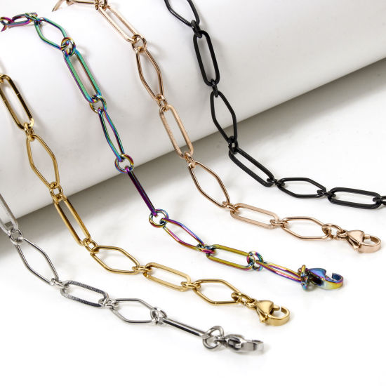 Picture of 304 Stainless Steel Handmade Link Chain Necklace For DIY Jewelry Making With Lobster Claw Clasp And Extender Chain 40cm(15.7") long