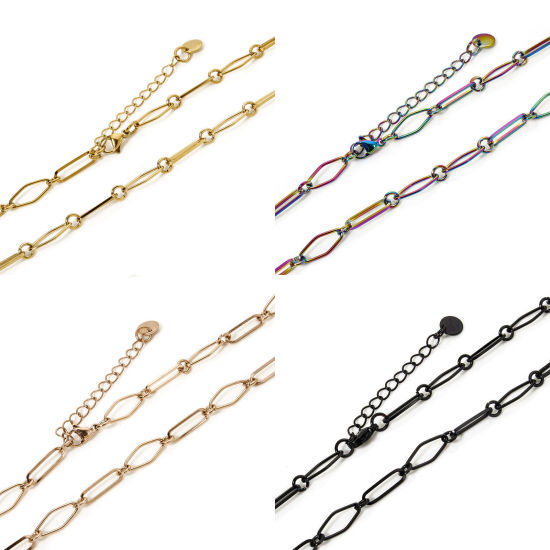 Picture of 304 Stainless Steel Handmade Link Chain Necklace For DIY Jewelry Making With Lobster Claw Clasp And Extender Chain 40cm(15.7") long