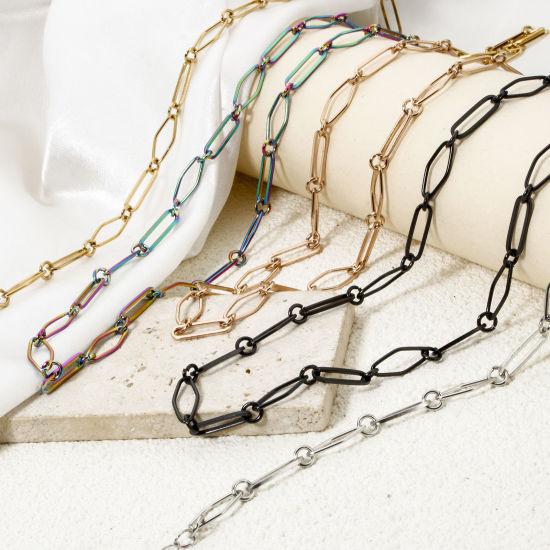 Picture of 304 Stainless Steel Handmade Link Chain Necklace For DIY Jewelry Making With Lobster Claw Clasp And Extender Chain 40cm(15.7") long