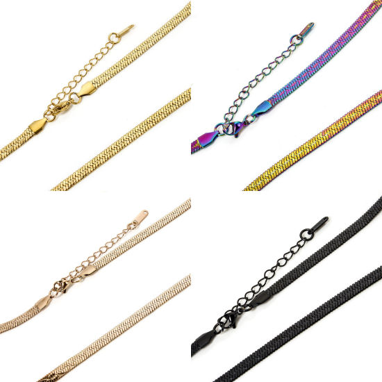 Picture of 304 Stainless Steel Flat Snake Chain Necklace For DIY Jewelry Making With Lobster Claw Clasp And Extender Chain 40cm(15.7") long, Chain Size: 5mm