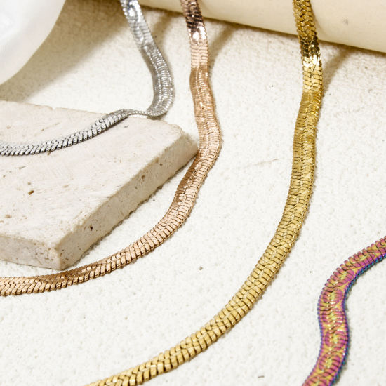 Picture of 304 Stainless Steel Flat Snake Chain Necklace For DIY Jewelry Making With Lobster Claw Clasp And Extender Chain 40cm(15.7") long, Chain Size: 5mm