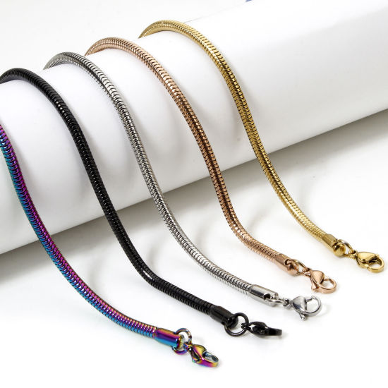 Picture of 304 Stainless Steel Snake Chain Necklace For DIY Jewelry Making With Lobster Claw Clasp And Extender Chain 40cm(15.7") long, Chain Size: 3mm