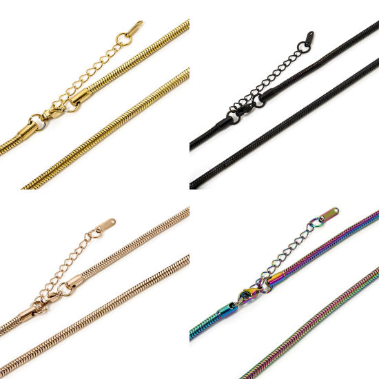 Picture of 304 Stainless Steel Snake Chain Necklace For DIY Jewelry Making With Lobster Claw Clasp And Extender Chain 40cm(15.7") long, Chain Size: 3mm