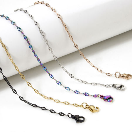 1 本 304ステンレス鋼 リップスチェーン ネックレス カニカンとアジャスターチェーン付き 40cm長さ、 チェーンサイズ: 2.5mm、