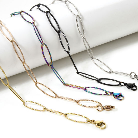 Image de 1 Pièce Colliers en 304 Acier Inoxydable Chaîne de Trombone avec Fermoir Mousqueton et Chaîne d'Extension 41cm long, Taille de Chaîne: 6mm