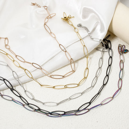 Image de 1 Pièce Colliers en 304 Acier Inoxydable Chaîne de Trombone avec Fermoir Mousqueton et Chaîne d'Extension 41cm long, Taille de Chaîne: 6mm