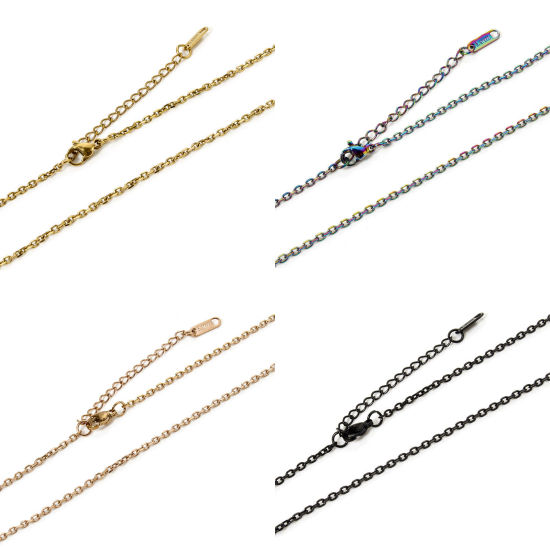 Immagine di 1 Pz 304 Acciaio Inossidabile Cavo Catena Collana Con Aragosta Fermagli Fibbia e Catena di Estensione 40cm Lunghezza, Dimensione della Catena 2.2mm