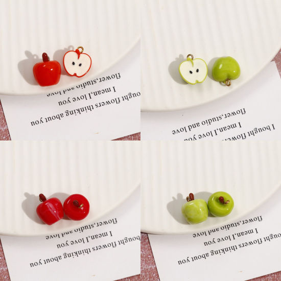 Picture of Resin 3D Charms Apple Fruit Gold Plated Multicolor Mini Simulation