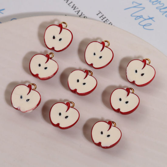 Picture of Resin 3D Charms Apple Fruit Gold Plated Multicolor Mini Simulation