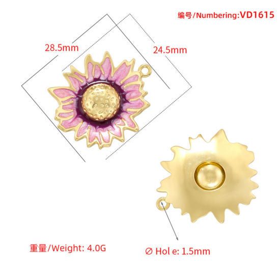 Immagine di 1 Pz Ottone Ciondoli Placcato Oro 18K Multicolore Girasole Smalto 28.5mm x 24.5mm