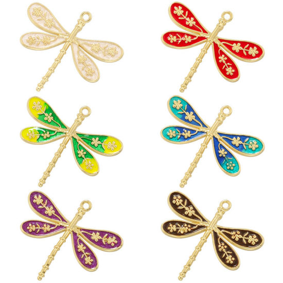 Immagine di 1 Pz Ottone Insetto Ciondoli Libellula Placcato Oro 18K Multicolore Smalto 25.5mm x 23mm