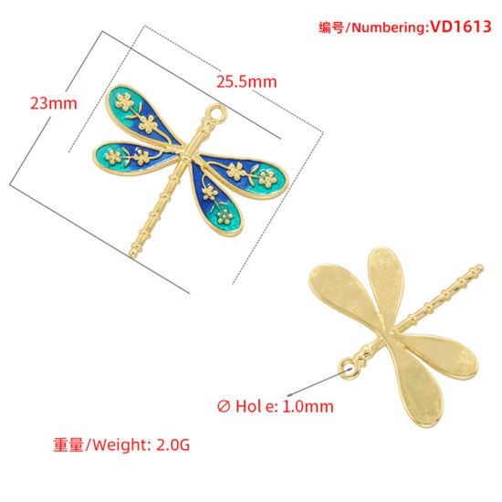Immagine di 1 Pz Ottone Insetto Ciondoli Libellula Placcato Oro 18K Multicolore Smalto 25.5mm x 23mm