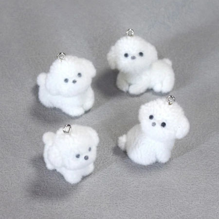 Acrylic 3D Pendants Dog Animal Silver Tone White Flocking