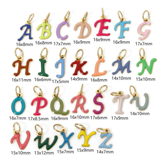 Picture of Eco-friendly PVD Vacuum Plating 304 Stainless Steel Mini Charms 14K Gold Plated Capital Alphabet Initial Letter Message " A-Z " Enamel