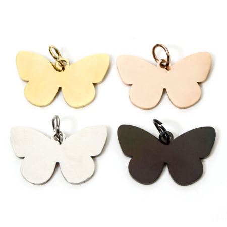 Immagine di 2 Pz 304 Acciaio Inossidabile Insetto Etichette di Stampaggio Vuote Ciondoli Pendenti Farfalla Multicolore Lucidatura su Entrambi i Lati 3cm x 2.3cm