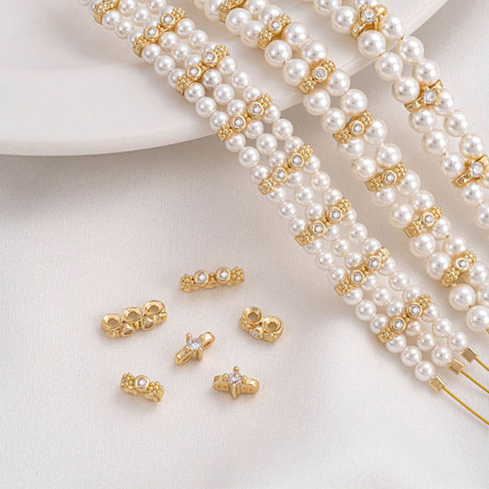 Imagen de 5 Unidades Respetuoso del Medio Ambiente Latón Perlas Espaciadoras para Hacer Pulseras DIY Hallazgos para Hacer Joyas 14K Oro Real Chapado Claro Circón Artificial