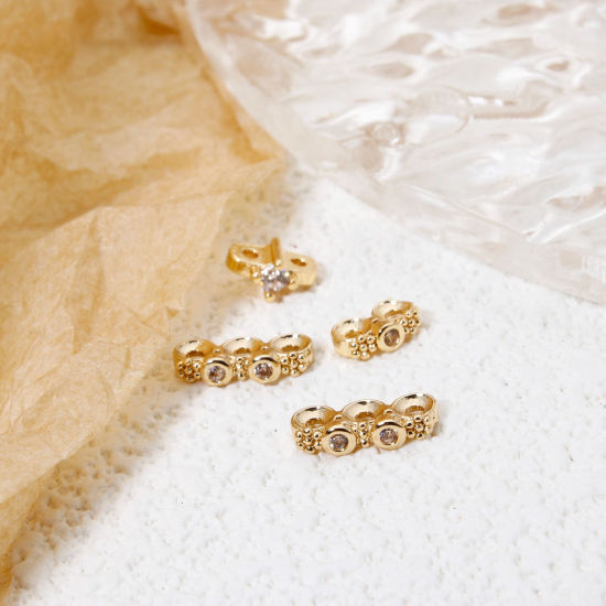 Imagen de 5 Unidades Respetuoso del Medio Ambiente Latón Perlas Espaciadoras para Hacer Pulseras DIY Hallazgos para Hacer Joyas 14K Oro Real Chapado Claro Circón Artificial