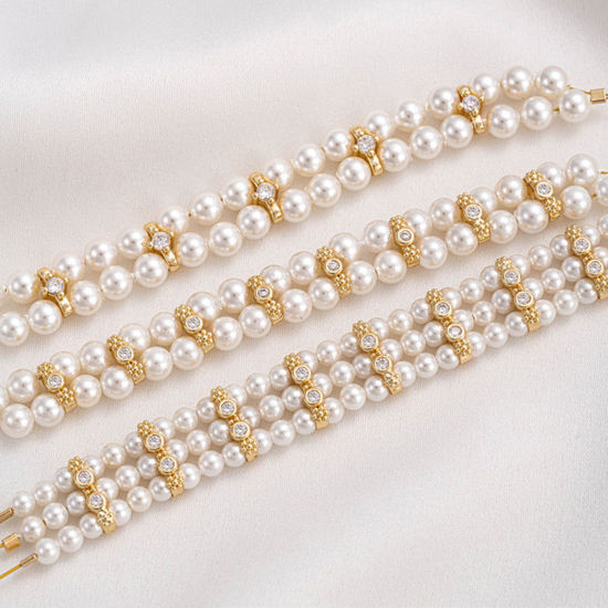 Imagen de 5 Unidades Respetuoso del Medio Ambiente Latón Perlas Espaciadoras para Hacer Pulseras DIY Hallazgos para Hacer Joyas 14K Oro Real Chapado Claro Circón Artificial