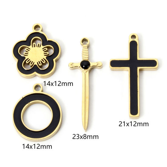 Picture of Vacuum Plating 304 Stainless Steel Charms 18K Gold Plated Black Enamel