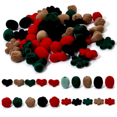 Acrylic Christmas Beads For DIY Jewelry Making At Random Mixed Color Heart Rose Flower Flocking