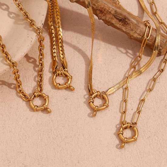 Изображение 1 ШТ вакуумное покрытие 304 Нержавеющая Сталь Ожерелья 18K позолоченный С пружинной застежкой 40см Длина