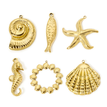 Eco-friendly Vacuum Plating 304 Stainless Steel Ocean Jewelry Pendants 18K Real Gold Plated Seahorse Animal Shell 3D