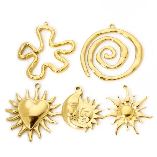 Image de 1 Pièce Pendentifs en 304 Acier Inoxydable Placage Sous Vide Écologique Galaxie Soleil Plaqué Or Véritable 18K Lune