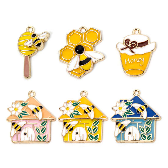 Picture of Zinc Based Alloy Insect Charms Gold Plated Multicolor House Bee Enamel