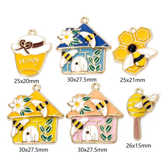 Picture of Zinc Based Alloy Insect Charms Gold Plated Multicolor House Bee Enamel