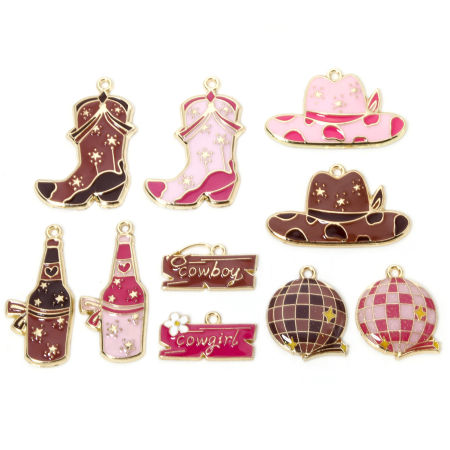 Zinklegierung West-Cowboy Charms Vergoldet Bunt Hut Stiefel Emaille