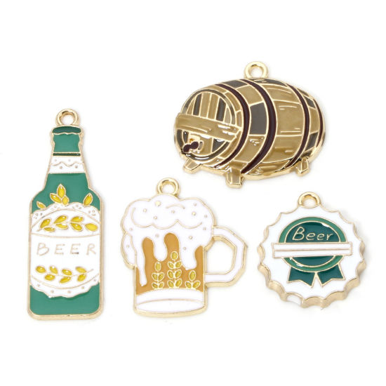 Picture of Zinc Based Alloy Charms Gold Plated Multicolor Beer Bottle Enamel