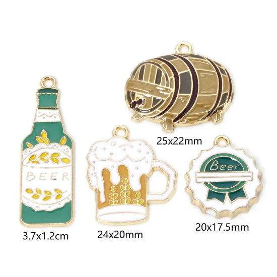 Picture of Zinc Based Alloy Charms Gold Plated Multicolor Beer Bottle Enamel