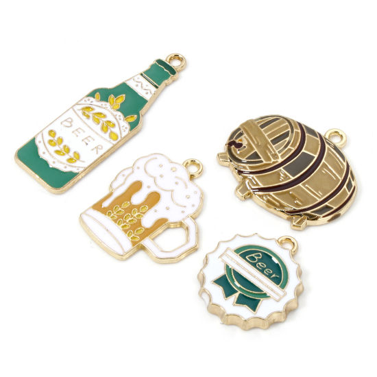 Picture of Zinc Based Alloy Charms Gold Plated Multicolor Beer Bottle Enamel