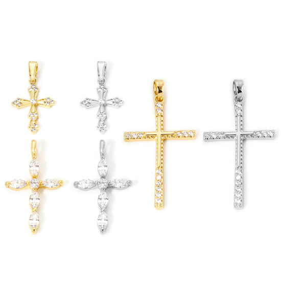 Picture of Brass Religious Charms Multicolor Cross Clear Cubic Zirconia