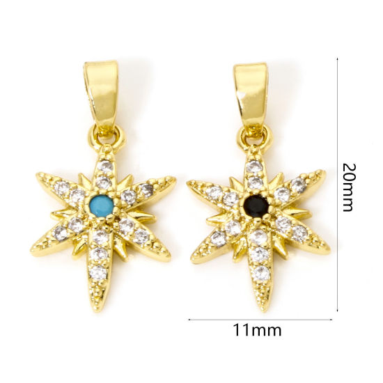 Picture of Brass Galaxy Charm Pendant 18K Gold Plated Star Micro Pave Clear Cubic Zirconia 20mm x 11mm