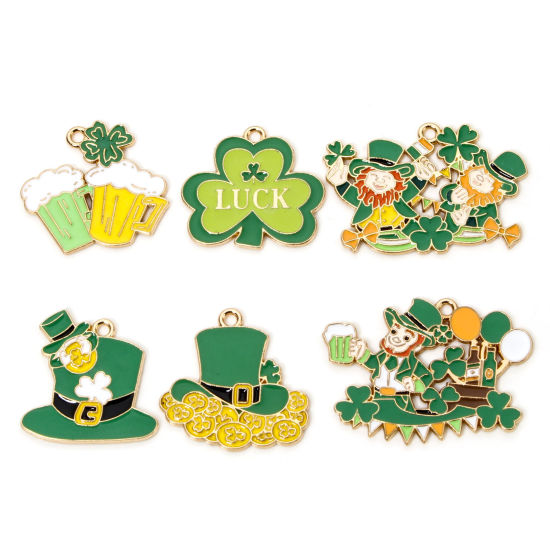 Picture of Zinc Based Alloy St Patrick's Day Pendants Gold Plated Multicolor Enamel