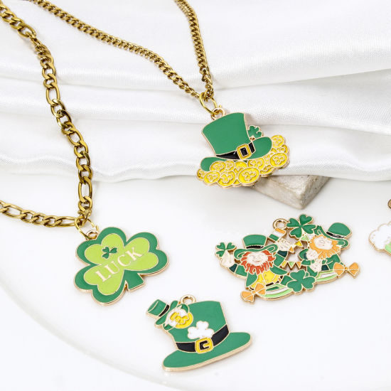 Picture of Zinc Based Alloy St Patrick's Day Pendants Gold Plated Multicolor Enamel