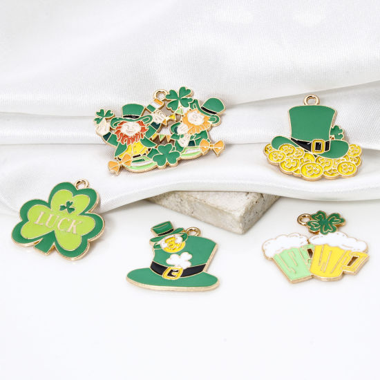 Picture of Zinc Based Alloy St Patrick's Day Pendants Gold Plated Multicolor Enamel