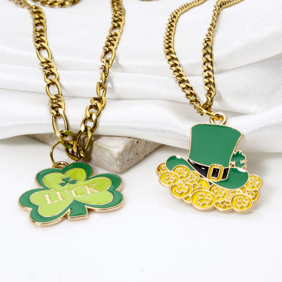 Picture of Zinc Based Alloy St Patrick's Day Pendants Gold Plated Multicolor Enamel