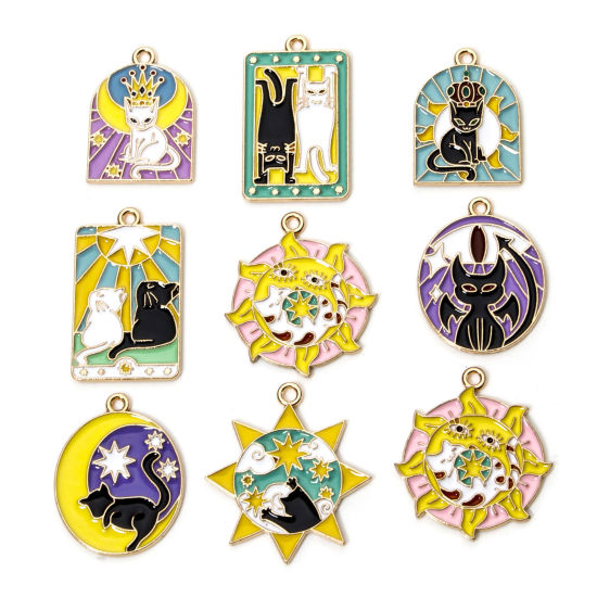 Picture of Zinc Based Alloy Charms Gold Plated Multicolor Cat Animal Enamel