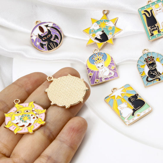 Picture of Zinc Based Alloy Charms Gold Plated Multicolor Cat Animal Enamel